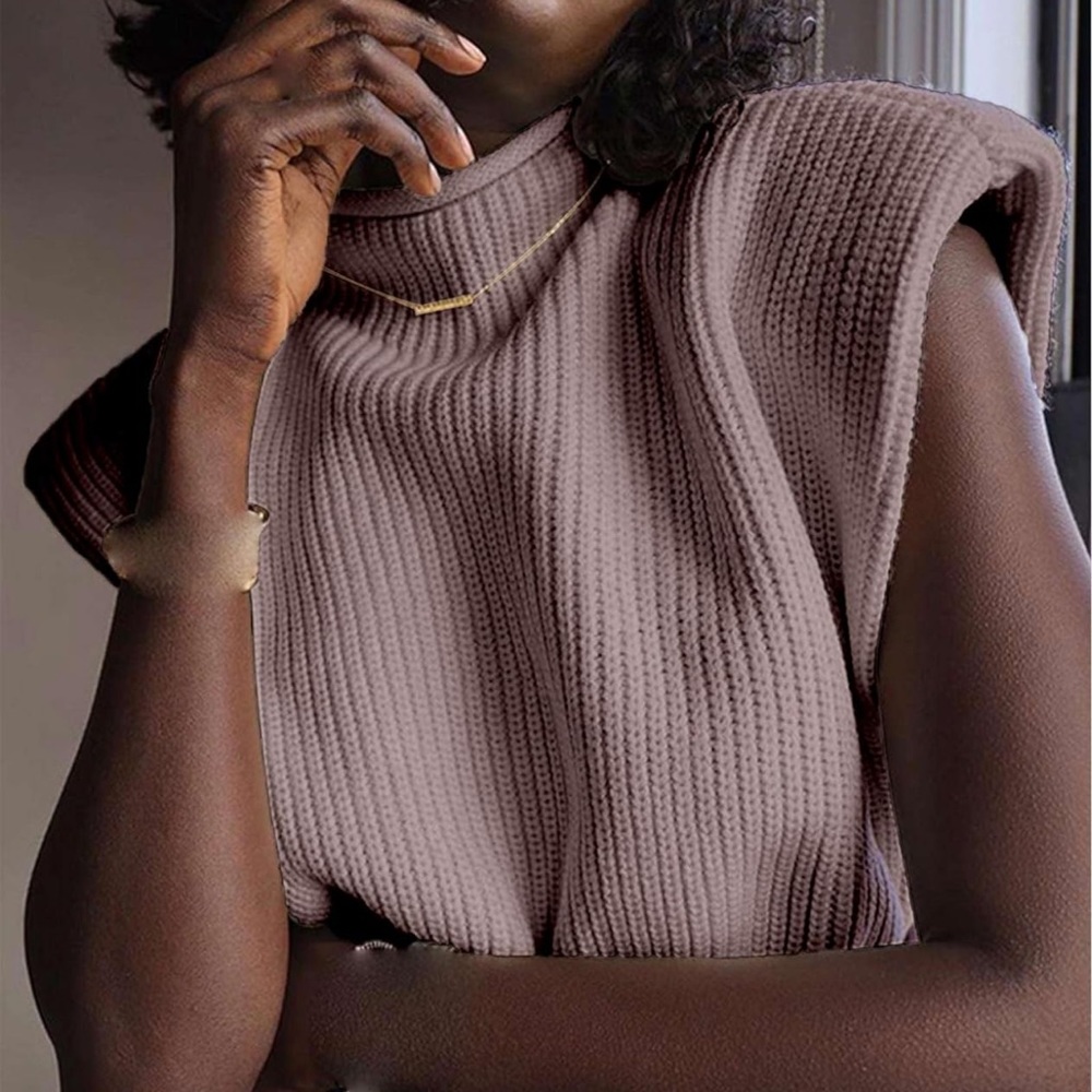 Women Shoulder Pad Sweater Top, Chic Top, Business Casual Blouse, Workwear Vest - Picture 6 of 7